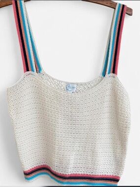 Blue Rain Cream Crochet Cami with Multicolor Straps